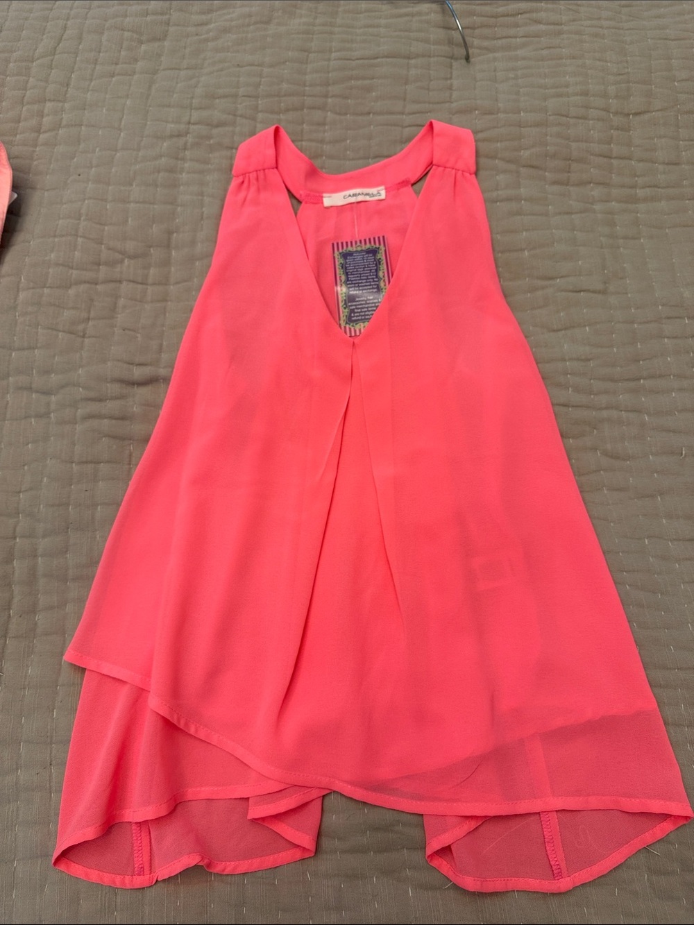 Caramela Bright Neon Pink Sleeveless V-Neck Flowy Blouse
